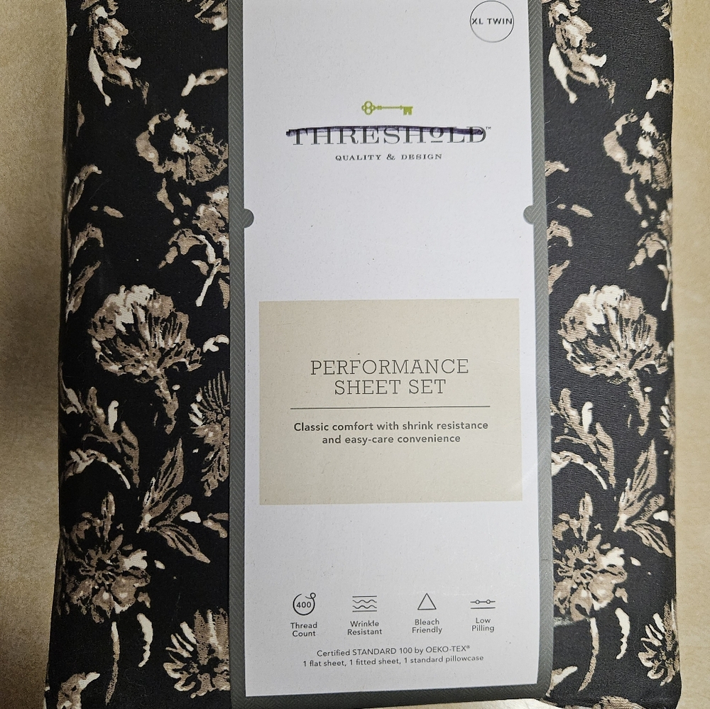 Threshold Black and Cream Floral Sheet Set